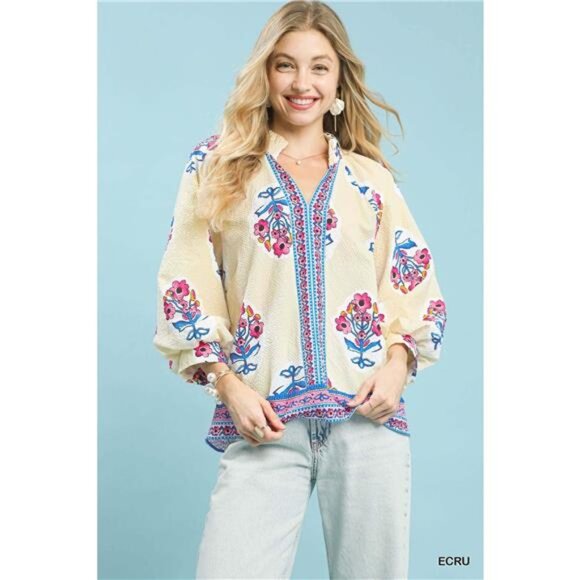 Umgee Boho Floral Print Tunic Blouse - Picture 1 of 5